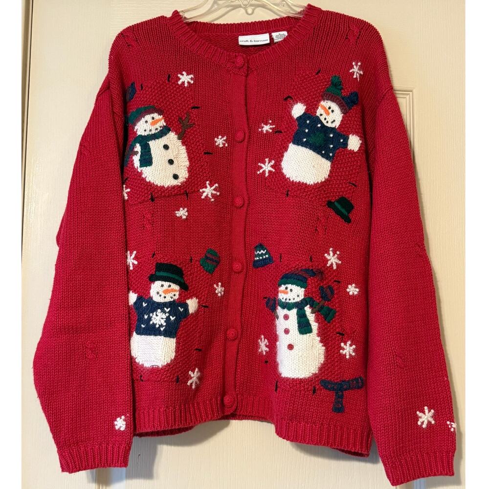 Vintage Croft & Barrow Knitted Snowman Holiday Sweater, Size L